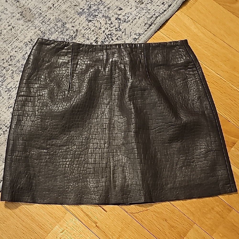 Express Brown Crocodile-Embossed Leather Skirt